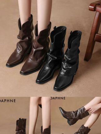 达芙妮尖头短靴女款秋冬季加绒厚底堆堆靴裤管靴中筒马丁靴瘦瘦靴#时尚气质穿搭 #靴子的搭配 #气质高跟鞋 #女神必备 #靴子 @DOU+小助手