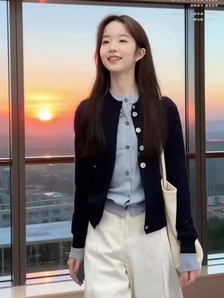 #无限回购的宝藏单品 #韩系假两件针织衫#早秋穿搭 #蓝色针织衫#高级感穿搭