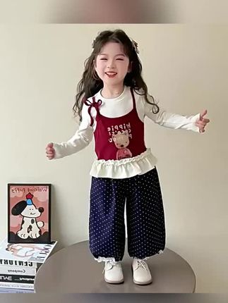 #女童套装春秋款 2025女宝假两件针织上衣秋装小女孩韩版休闲两件套#女童春秋套装 #针织休闲套装