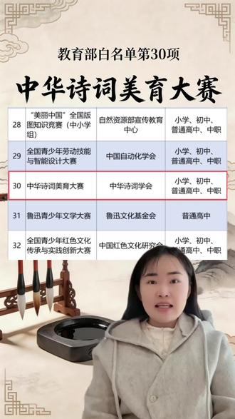 中华诗词美育大赛
教育部白名单第30项
报名参赛备赛全流程攻略
中小学生均可参与
#白名单赛事 #中华诗词 #中小学教育 #家长必读 #干货分享