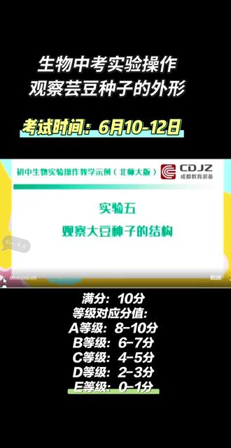 生物中考实验操作—观察芸豆种子的结构 中考生物实验考试时间:6月10-12日
八年级的准中考生抓紧练起来~
#生地会考 #生物实验 #八年级#生物中考 #家长收藏孩子受益#家长收藏孩子受益