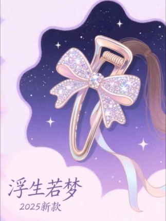 浮生若梦2025新款闪钻蝴蝶结飘带抓夹马尾夹显发量高级百搭
