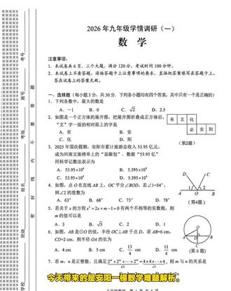 安阳2026一模数学总体简单#安阳一模 #中考 #初中数学 #大角几何 #学霸秘籍
