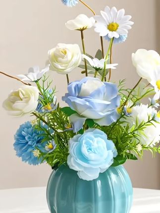 仿真花陶瓷摆件 仿真花南瓜陶瓷摆件,仿真花客厅餐桌装饰,简约家居摆件,盆景#装饰摆件#南瓜摆件