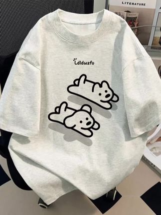 女童白灰色短袖T恤 夏日必备,萌趣小狗印花T恤,柔软透气,宝贝穿上秒变开心小达人!🐶🌞 #短袖t恤 #夏季穿搭#女童短袖#夏季新款 #短袖t恤