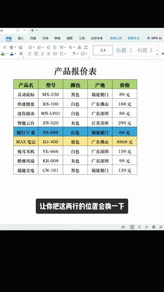 word表格互换两行位置,快速移动一行位置 #word #wps #office办公技巧 #干货分享 #办公技巧