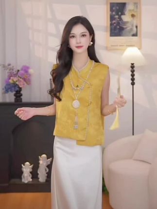 新中式国风时尚气质百搭马夹女时尚洋气复古上衣一套搭配女装潮流#穿搭 #显瘦穿搭 #谁穿谁好看#美出高级感 #夏季新款