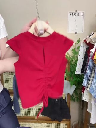 女童夏季时尚潮流洋气上衣+薄款五分牛仔中裤两件套套装#童装#短袖#tz