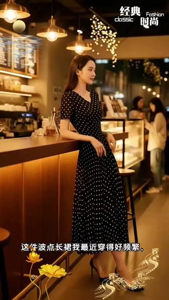 2026薄款高端黑色波点雪纺连衣裙气质妈妈洋气减龄显瘦短袖裙#精品女装