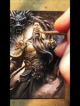黑龙护法,武神临凡#武财神关二爷 #这画是用了亿点点魔法吧 #关羽武圣 #画画使我快乐