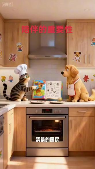 🍳清晨厨房的治愈时光!猫咪厨师和狗狗学生上线啦~📖 🐾一起看绘本的小日子,原来陪伴这么暖!❤️