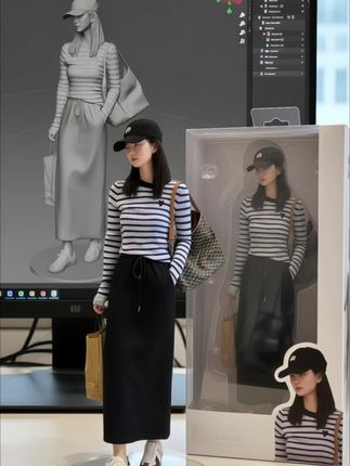 #离穿搭显贵只差一顶帽子 #2025秋季新款韩系撞色蓝色条纹针织上衣女百搭直筒显瘦半身裙套装#ootd穿搭 #一周穿搭不重样 #每日分享