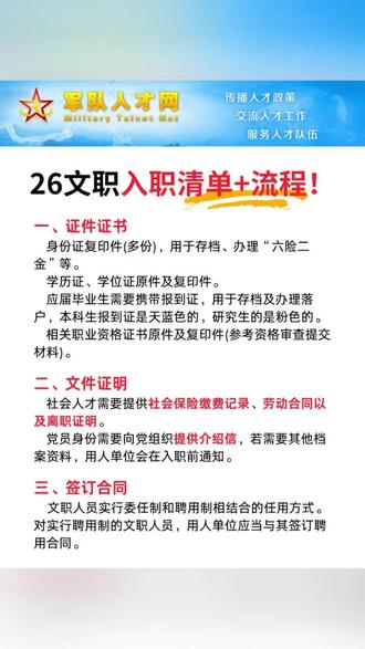 J队文职入职材料清单+入职流程,快看!