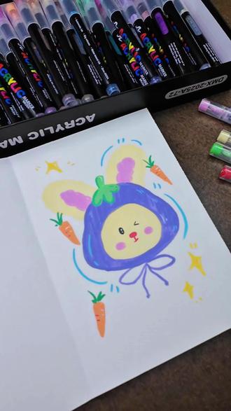 挑战绘画跟练100天|第三天 小兔子🐰 评论区和我分享你的画吧~#丙烯马克笔 #绘画教程 #创作者中心 #创作灵感 #创意简笔画