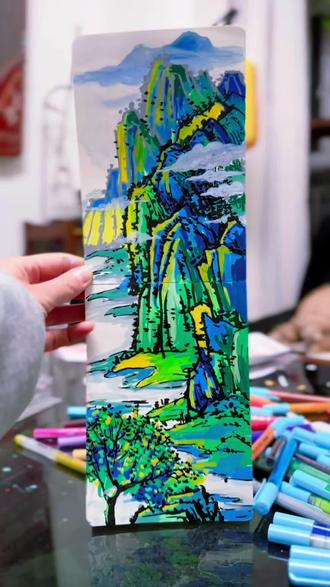 #书法国画 #原创国画 #中国画 而丙烯马克笔画山水画简单有步骤#热门