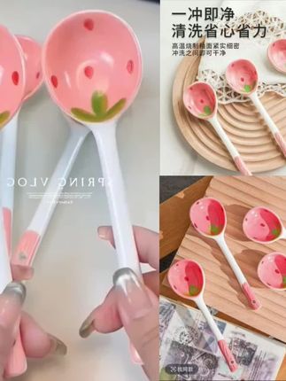 陶瓷勺子ins高颜值草莓勺长柄汤勺家用少女心甜品勺 #勺子 #陶瓷勺子 #餐具