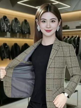 #皮尔卡丹男士外套#春季休闲西装外套#英伦格子西装外套#潮流帅气青年西服#品质男装