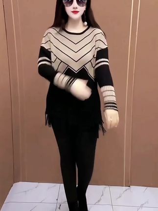 【现货】秋冬季网红新款舒适中长款打底衫高档洋气流苏设计遮肉妈妈#中长款打底衫#妈妈装 #秋款上衣