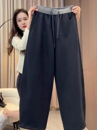 高腰拼色阔腿裤#时尚加厚卫裤