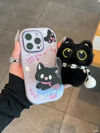 可爱小黑猫支架#手机壳 #爱了爱了 #创意手机壳 #高级手机壳 #这也太好看了