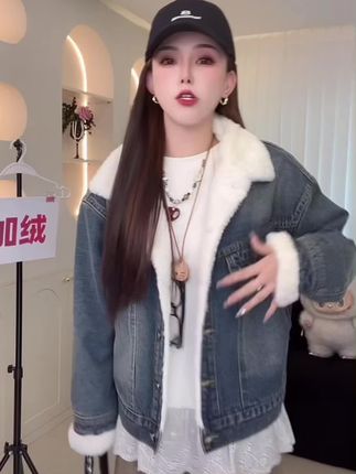 加绒加厚牛仔外套新款秋冬英伦风复古毛茸茸派克服8683#张译 #张一山 #张雪峰 #张艺兴 #张雪峰 @DOU+小助手