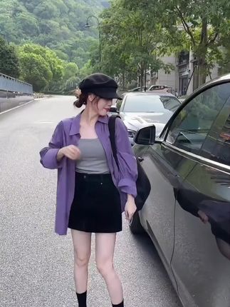 秋季时尚穿搭一整套女2024新款韩版背心百搭衬衫高腰短裙三件套装#今日分享