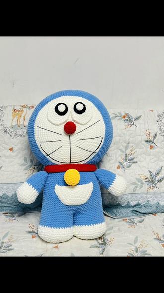 冰条线:蓝色线5团,乳白2团,棉花9斤,钩针6.0 #我要上热门#哆啦a梦 #冰条线 #钩织