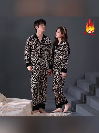 2025新款睡衣女士春秋季情侣款斑马纹金丝绒长袖轻奢高级感家居服