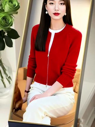“这款红色双拉链羊绒开衫,质感软糯显白,搭配白内搭+白裤,优雅又减龄,秋冬穿搭选它,高级感拉满!”#休闲百搭#气质满满#个性#时尚减龄#日常通勤
