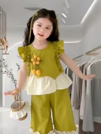 女童夏季飞袖套装2025新款甜美娃娃衫衣服女孩洋气儿童韩版两件套#夏季穿搭 #夏款上新 #好看的衣服都在这里 #夏季新品 #夏装