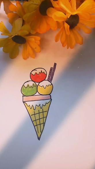 用几何图形画一个冰淇淋吧#可爱简笔画 #趣味手工