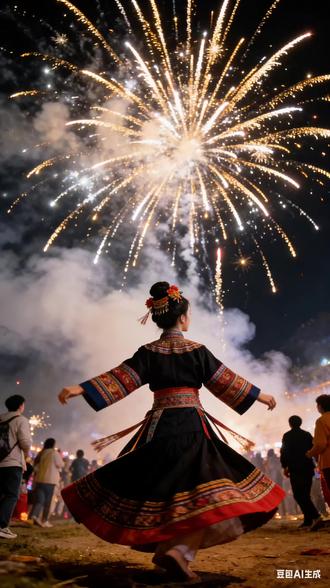 豆包的爆改效果真是太强了,民族服饰穿出来竟然这么美!#民族服饰 #豆包ai #豆包出大片有两把刷子 #汉服烟花 #烟花氛围感