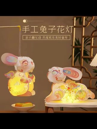 中秋节新款立体小兔子灯笼材料发光儿童手提花灯招财投影 #中秋节 #中秋节手工灯笼 #好物分享🔥 #好物推荐 #灯笼