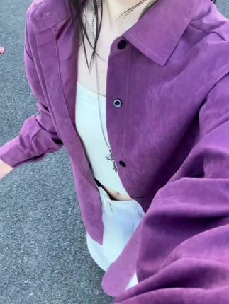 乌梅紫桃皮绒衬衫男早秋舒适感穿搭美式cleanfit长袖宽松情侣外套#衬衫#谁穿谁好看#ootd穿搭#高级感穿搭#穿出自己的风格