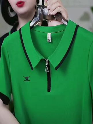 2025夏季新品翻领短袖正肩T恤宽松刺绣时尚修身短款休闲上衣#质量保证 #谁穿谁好看
