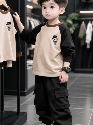 快来看,我给我儿子买一个很好看的拼接袖的T恤,这个衣服的图案真的是很好看。#秋季穿搭 #面料柔软舒适 #纯棉t恤 #好物推荐