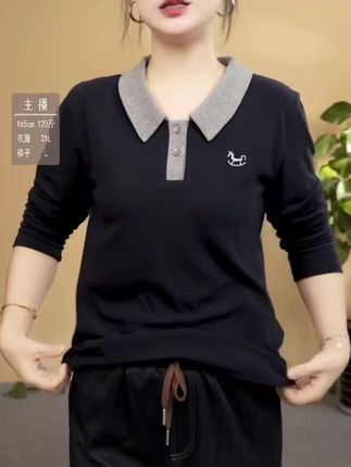 秋季妈妈装减龄长袖衬衫2025新款宽松翻领大码T恤女装打底衫