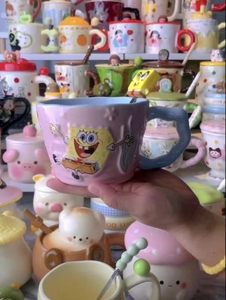 正版联名海绵宝宝陶瓷杯可爱卡通情侣喝水杯早餐杯送男女生日礼物#陶瓷 #陶瓷餐具 #杯子 #陶瓷杯 #陶瓷杯子