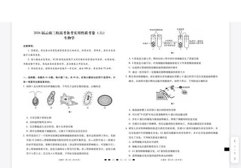 云南三校2026届高考备考实用性联考卷(六)生物试题(有参考答案)