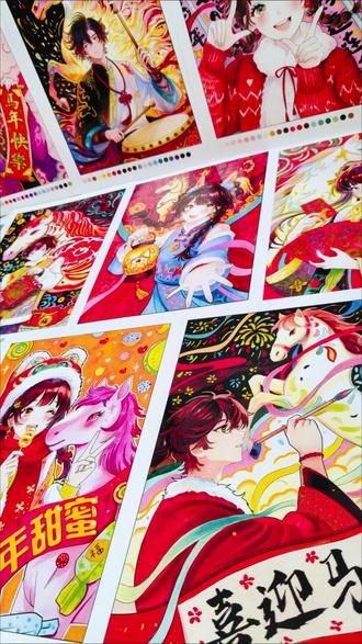 马年新年主题动漫人物临摹卡#动漫人物 #马克笔手绘 #马克笔手绘 #手绘 #临摹卡