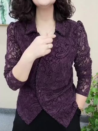 #设计感上衣 设计感上衣 秋季新款洋气时尚/衬衫领气质修身/百搭蕾丝长袖上衣 #上衣穿搭 #高级感穿搭 #洋气减龄 #时尚打底衫