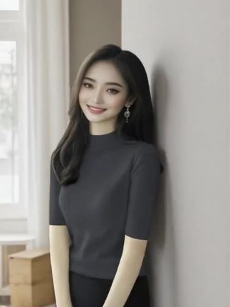 #上热门🔥🔥🔥上热门 秋季半高领五分袖打底衫新年新款红色中袖针织衫时尚修身套头女装#抖音小帮手我要上热门