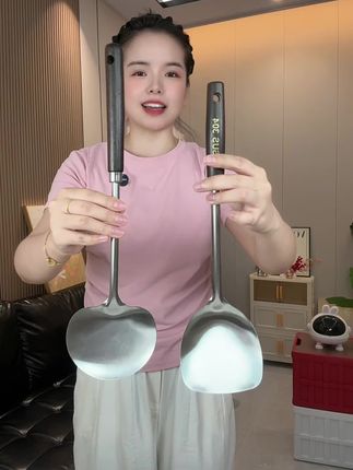 不锈钢复古实木蘑菇铲长柄炒菜勺厨房贵州炒勺汤勺家用厨具铲子#蘑菇铲