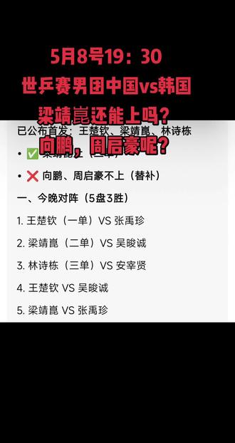 中国VS韩国 #王楚钦、林诗栋、梁靖崑#韩国#世界杯乒乓球团体赛#乒乓球赛事分析 #