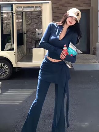 韩系穿搭一整套女秋设计感洋气辣妹显瘦长袖开衫上衣阔腿裤两件套#无限回购的宝藏单品 #修身显瘦#谁穿谁好看#设计感穿搭#洋气穿搭