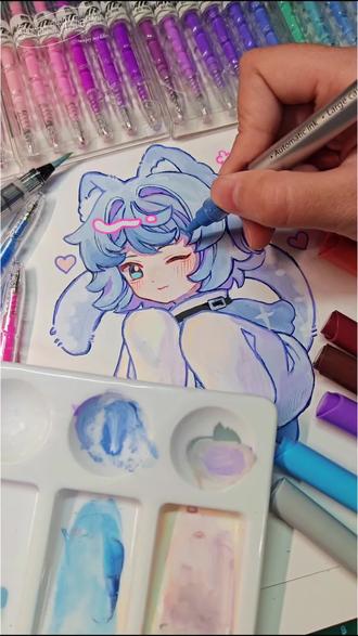 萌萌水色蓝莓小蛋糕制作过程!!!🖊百知丙烯马克笔,画的是#超自然行动组 大鼬的拟人图。#手绘 #原创同人 #丙烯马克笔 #开学后全在玩超自然