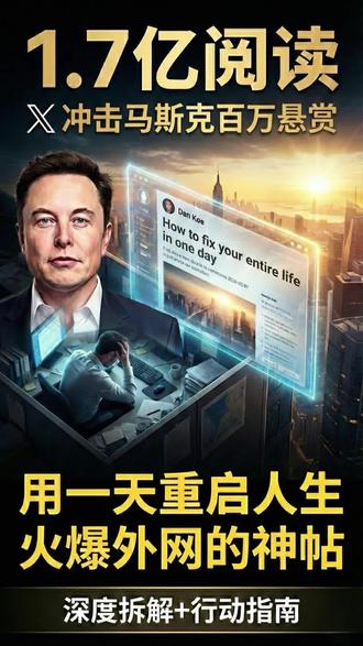 马斯克百万美金悬赏,DanKoe1.7亿阅读神帖榜上有名:用一天重启人生 #马斯克 #干货分享 #深度思考 #个人成长