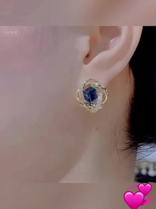锌合金耳环#蓝色妖姬玻璃耳扣#满钻轻奢气质2024年新潮百搭@抖音小助手 感谢平台