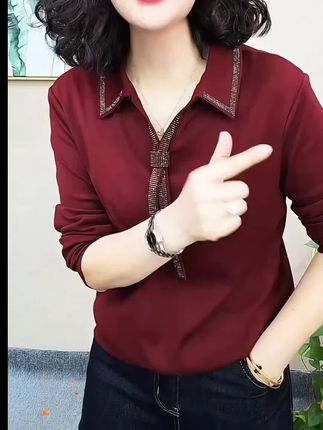 2025新款时尚洋气百搭减龄显瘦长袖秋款女烫钻气质上衣#显瘦气质上衣