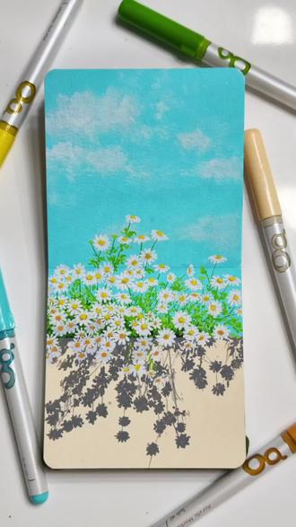 阳光下的小雏菊|新手友好教程 #跟着抖音学画画 #青年创作者成长计划 #丙烯马克笔 #画画 #绘画过程